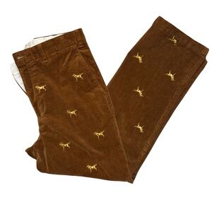 Preppy Dog Pattern Brown Corduroy Castaway Nantucket Men's Pants Trousers Sz 32
